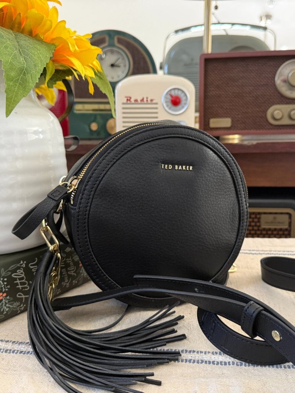 Ted Baker Errinn Black Leather Round Tassel Crossbody Bag